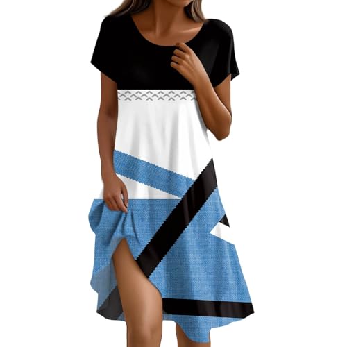 Kleid Damen Sommer Vintage Strandkleider Leichte Sommerkleider Knielang T Shirt Kleider Elegant Italienische Shirtkleid Sommerkleidung Multiway Schwangerschaftskleid A Linie Partykleid von FUPODD