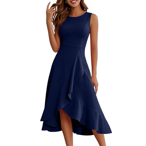 Kleid Damen Sommer Vorne Kurz Hinten Lang Rüschen Sommerkleid Elegant A Linie Kleider Ärmellos Sommerkleider Frauen Leicht Und Luftig Casual Damenkleider Schick Strandkleid Volant Schwingen von FUPODD