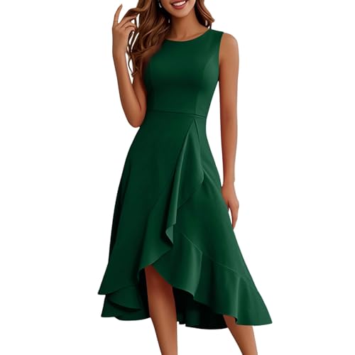 Kleid Damen Sommer Vorne Kurz Hinten Lang Rüschen Sommerkleid Elegant A Linie Kleider Ärmellos Sommerkleider Frauen Leicht Und Luftig Casual Damenkleider Schick Strandkleid Volant Schwingen von FUPODD