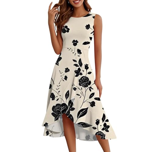 Kleid Damen Sommer Vorne Kurz Hinten Lang Rüschen Sommerkleid Elegant A Linie Kleider Ärmellos Sommerkleider Frauen Leicht Und Luftig Casual Damenkleider Schick Strandkleid Volant Schwingen von FUPODD