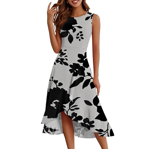 Kleid Damen Sommer Vorne Kurz Hinten Lang Rüschen Sommerkleid Elegant A Linie Kleider Ärmellos Sommerkleider Frauen Leicht Und Luftig Casual Damenkleider Schick Strandkleid Volant Schwingen von FUPODD