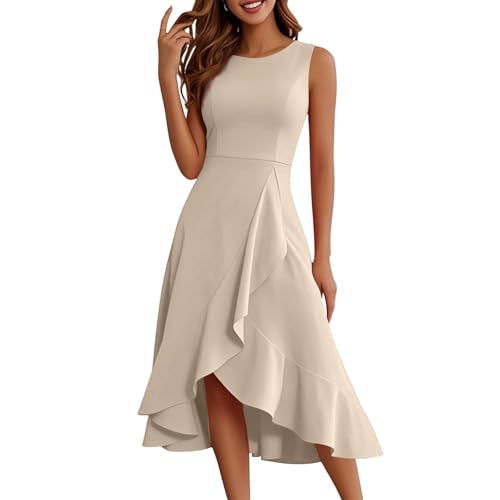 Kleid Damen Sommer Vorne Kurz Hinten Lang Rüschen Sommerkleid Elegant A Linie Kleider Ärmellos Sommerkleider Frauen Leicht Und Luftig Casual Damenkleider Schick Strandkleid Volant Schwingen von FUPODD
