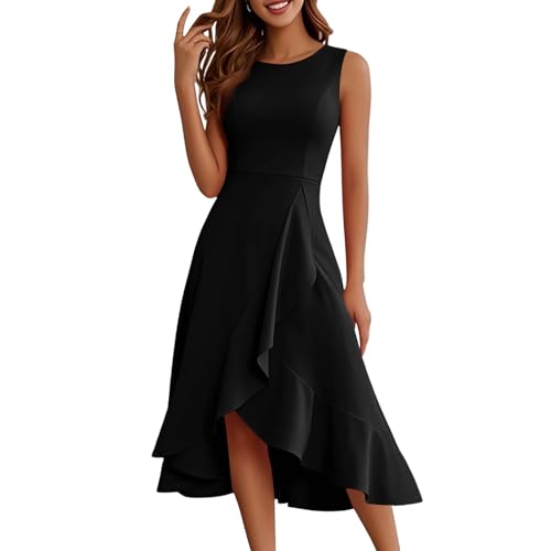 Kleid Damen Sommer Vorne Kurz Hinten Lang Rüschen Sommerkleid Elegant A Linie Kleider Ärmellos Sommerkleider Frauen Leicht Und Luftig Casual Damenkleider Schick Strandkleid Volant Schwingen von FUPODD