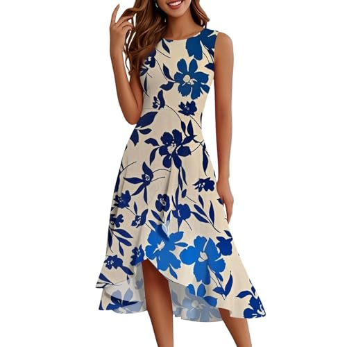 Kleid Damen Sommer Vorne Kurz Hinten Lang Rüschen Sommerkleid Elegant A Linie Kleider Ärmellos Sommerkleider Frauen Leicht Und Luftig Casual Damenkleider Schick Strandkleid Volant Schwingen von FUPODD