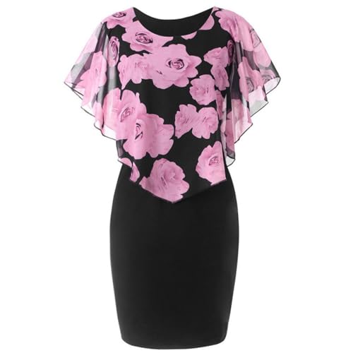 Kleid Hochzeitsgast Damen Kurz Etuikleid Elegant Festliche Kleider Tüll Blumen Chiffon Abendkleider Für Hochzeit Cocktailkleid Doppellagig Sommerkleid Frauen Leicht Ballkleid Luftig Festkleid von FUPODD