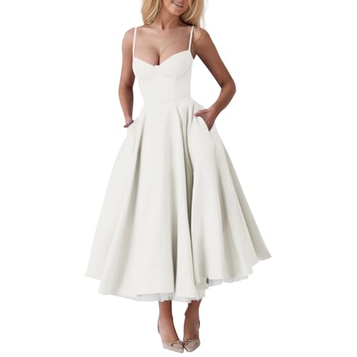 Kleid Rückenfrei Cocktailkleid Damen Lang Spaghettiträger Korsett Abendkleider Elegant Prinzessin Kleider Frauen Corset Ballkleid Taschen Abschlusskleid Schwingen Tüll Doppellagig Maxikleid von FUPODD