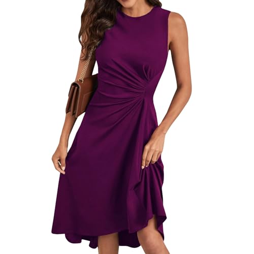 Kleid Sommer Damen Festlich Cocktailkleid Elegant Midi Ballkleid Vorne Kurz Hinten Lang Kleider Frauen Ärmellos Sommerkleider Leicht Und Luftig Partykleid A Linie Plissee Sommerkleid Rundhals von FUPODD