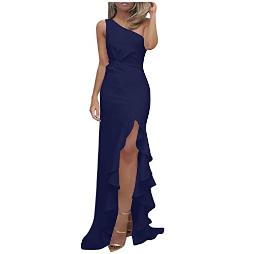 Kleider Damen Lang Festlich Abendkleid Damen mit Schlitz Rüschen Etuikleider Curvy Abschlusskleid Frauen One Shoulder Cocktailkleid Damen Schick Abendkleider Elegant Für Hochzeit Hochzeitsgast von FUPODD