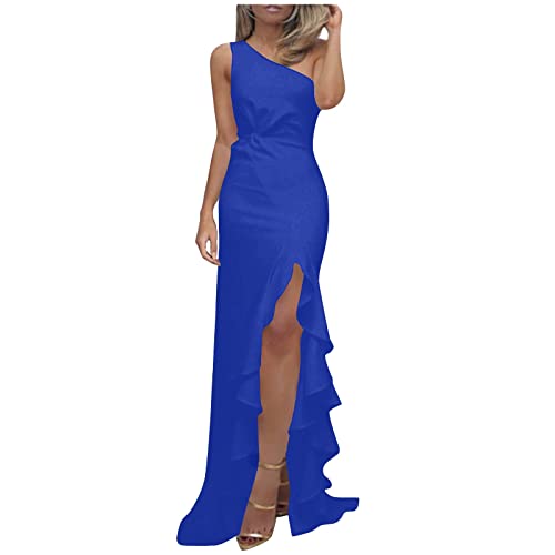 Kleider Damen Lang Festlich Abendkleid Damen mit Schlitz Rüschen Etuikleider Curvy Abschlusskleid Frauen One Shoulder Cocktailkleid Damen Schick Abendkleider Elegant Für Hochzeit Hochzeitsgast von FUPODD