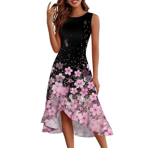 Kleider Damen Sommer Bohemian Kleid Elegant Damen Festlich Blumen Volant-Kleid Empirestil Skaterkleid Ärmelloses Volantkleider A-Linien High Waist Tailliert Blumenkleid Kurzarm Schwingen von FUPODD