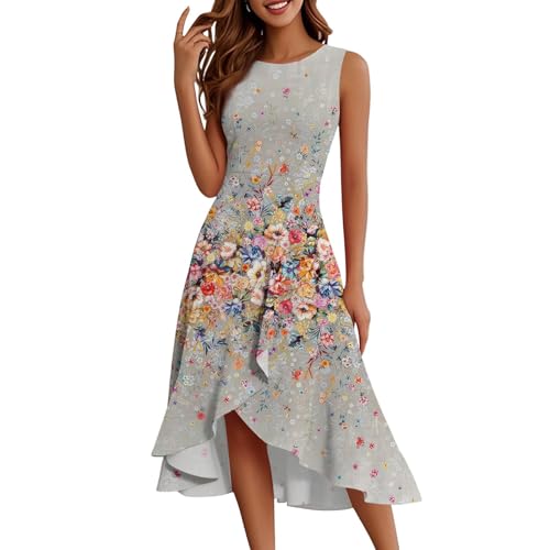 Kleider Damen Sommer Bohemian Kleid Elegant Damen Festlich Blumen Volant-Kleid Empirestil Skaterkleid Ärmelloses Volantkleider A-Linien High Waist Tailliert Blumenkleid Kurzarm Schwingen von FUPODD
