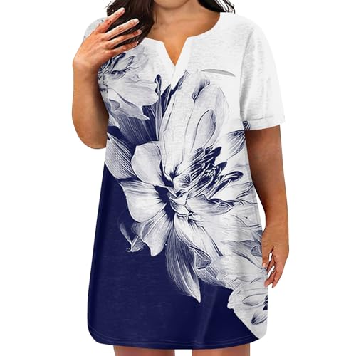 Kleider Damen Sommer Große Größen Tshirt Kleid Blumen Kurz Sommerkleid Kurzarm Strandkleid Elegant Sommerkleider Leicht Und Luftig Freizeitkleid Für Mollige Frauen Shirtkleid Grosse Grössen von FUPODD