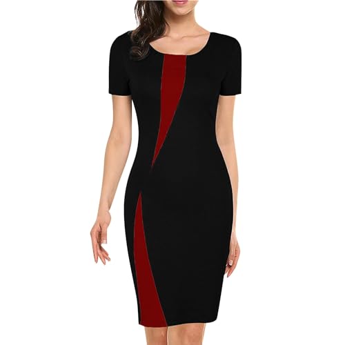 Kleider Damen Sommer Knielang Elegant Kleid A Linie Abendkleid Für Hochzeitsgast Frauen Curvy Sommerkleid Festliche Abendkleider Schlankmachende Bleistiftkleid Mit Ärmel Sommerkleider Stretch von FUPODD