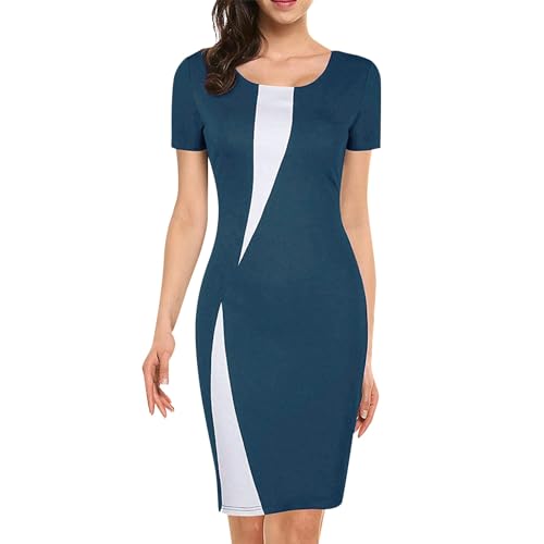 Kleider Damen Sommer Knielang Elegant Kleid A Linie Abendkleid Für Hochzeitsgast Frauen Curvy Sommerkleid Festliche Abendkleider Schlankmachende Bleistiftkleid Mit Ärmel Sommerkleider Stretch von FUPODD