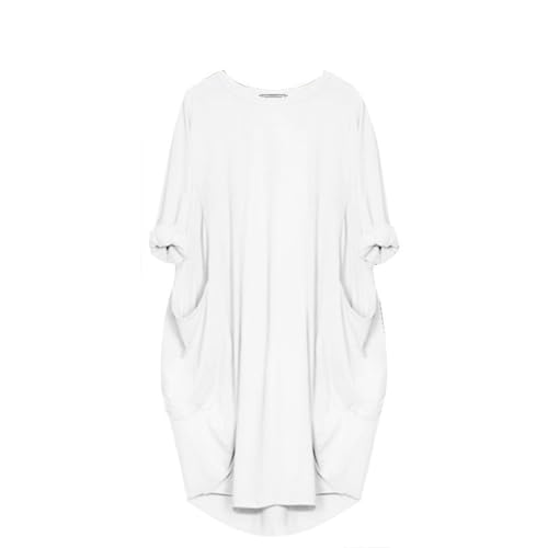 Kleider Damen Sommer Knielang Sommerkleid Damen Elegant Langarm Sommerkleider Frauen Leicht Und Luftig Musselin Kleider Mit Ärmeln Locker Damenkleider Mit Taschen Ballonkleid Mit Taschen von FUPODD