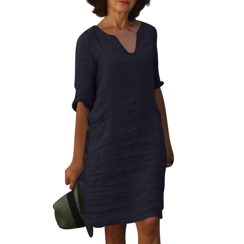Kleider Damen Sommer Knielang Sommerkleid Mit Ärmel Elegantes Tshirt Kleid Ibiza Style Strandtunika Partykleid Elegant Freizeitkleider Damen Sommer Baumwolle Tunikakleid Strand Strandkleid von FUPODD