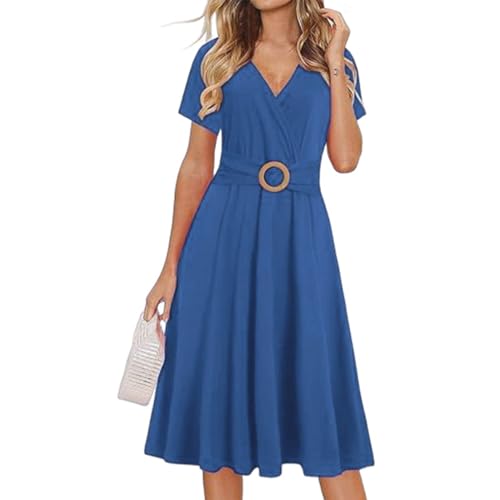 Kleider Damen Sommer Midi Abendkleider Elegant Kleid A Linie Sommerkleid V Ausschnitt Wickelkleid Hochzeit Cocktailkleid Festliche Partykleid Frauen Strandkleid Leicht Luftig Sommerkleider von FUPODD