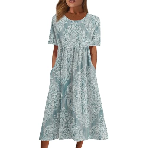 Kleider Damen Sommer Sommerkleider Damen Leicht Und Luftig Boho Kleid Mit Taschen Blumenkleid Strandkleid Blumen A Linie Leichtes Freizeitkleider Frauen Luftiges Strandkleider Mit Ärmel von FUPODD