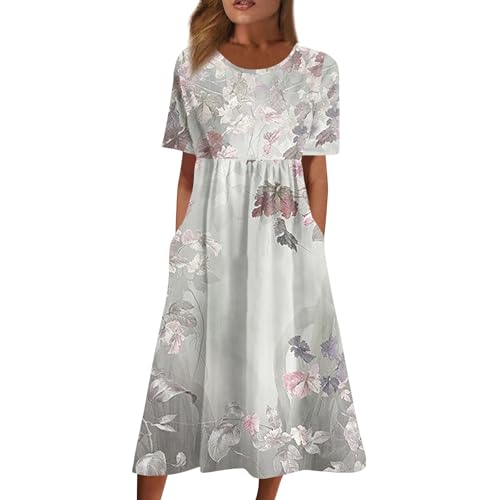 Kleider Damen Sommer Sommerkleider Damen Leicht Und Luftig Boho Kleid Mit Taschen Blumenkleid Strandkleid Blumen A Linie Leichtes Freizeitkleider Frauen Luftiges Strandkleider Mit Ärmel von FUPODD