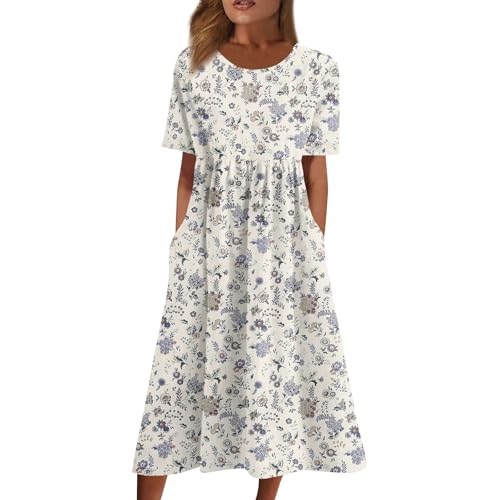 Kleider Damen Sommer Sommerkleider Damen Leicht Und Luftig Boho Kleid Mit Taschen Blumenkleid Strandkleid Blumen A Linie Leichtes Freizeitkleider Frauen Luftiges Strandkleider Mit Ärmel von FUPODD