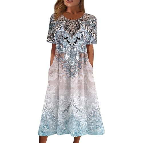 Kleider Damen Sommer Sommerkleider Damen Leicht Und Luftig Boho Kleid Mit Taschen Blumenkleid Strandkleid Blumen A Linie Leichtes Freizeitkleider Frauen Luftiges Strandkleider Mit Ärmel von FUPODD