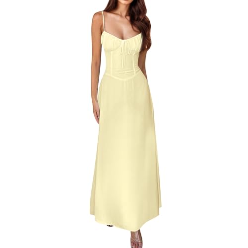 Korsett Kleid Damen Sommer Lang Spaghettiträger Sommerkleid Damen Elegant A Linie Trägerkleid Maxi Sommerkleider Leicht Und Luftig Maxikleider Frauen Elegante Kleider Corset Mit Schnürung von FUPODD