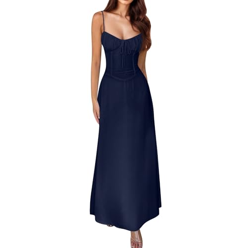 Korsett Kleid Damen Sommer Lang Spaghettiträger Sommerkleid Damen Elegant A Linie Trägerkleid Maxi Sommerkleider Leicht Und Luftig Maxikleider Frauen Elegante Kleider Corset Mit Schnürung von FUPODD