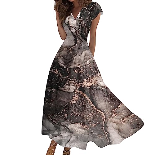 Langes Sommerkleid Damen Leicht Kurzarm Corset Kleider Blumenmuster A-Linien Kleid Schwingendes Sommerkleider Leicht Und Luftig Empire Flügelärmel Freizeitkleid Geblümt Dresses Muster Dress von FUPODD