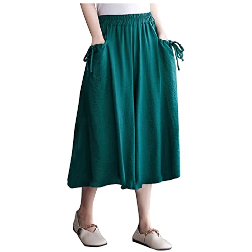 Leichte Sommerhose, Damen Caprihose Sommer Freizeithose Weites Bein Sommer Loose Hose Elegant Stretch Weite Sommerhosen Lang Plissee Haremshose 3/4 Länge Wickelhose Leinen Schlaghose Stoff von FUPODD