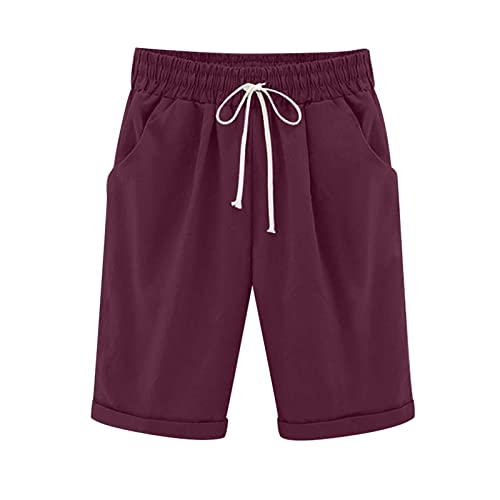 Leichte Sommerhose, Damen-Shorts Leinenhose Sommer Mit Tunnelzug Freizeithose Kurzgröße Mit Taschen Sport Weites Bein Stretch Elastische Short Kurze Shorts Elegant High Waist Stretch Elastische von FUPODD