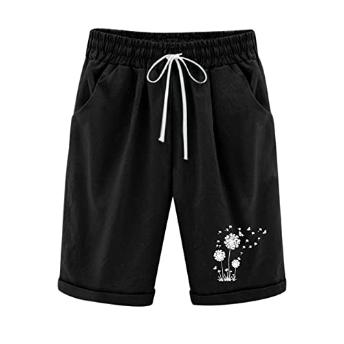 Leichte Sommerhose, Damen-Shorts Leinenhose Sommer Mit Tunnelzug Kurze Shorts Elegant High Waist Stretch Elastische Freizeithose Kurzgröße Mit Taschen Sport Weites Bein Stretch Elastische Short Sommer von FUPODD