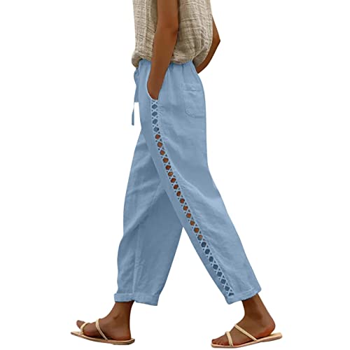 Leichte Sommerhose,Damen Freizeithose Lang Mit Seitentasche Weite Beine Hose Sommer Loose Damen Culotte-Hose Luftige Sommerhosen Damen Grosse Marlenehose Elegant Hohe Taille von FUPODD
