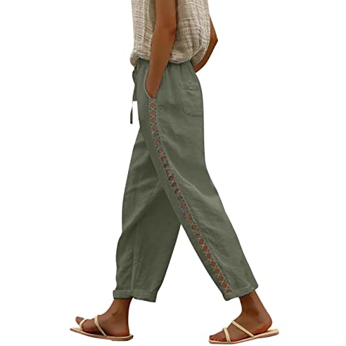 Leichte Sommerhose,Damen Freizeithose Lang Mit Seitentasche Weite Beine Hose Sommer Loose Damen Culotte-Hose Luftige Sommerhosen Grosse Marlenehose Frauen Elegant Stoffhose Hohe Taille von FUPODD
