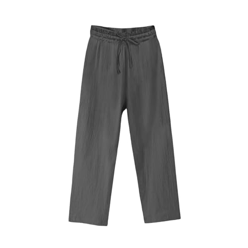 Leinenhose Damen Einfarbig Sommerhose Leicht Stoffhose Sommer Baumwolle Leinen Sommerhosen Luftig Musselin Hose Loose Fit Freizeithose Gerade Geschnitten Hosen Mit Gummizug Strandhose Bequeme von FUPODD