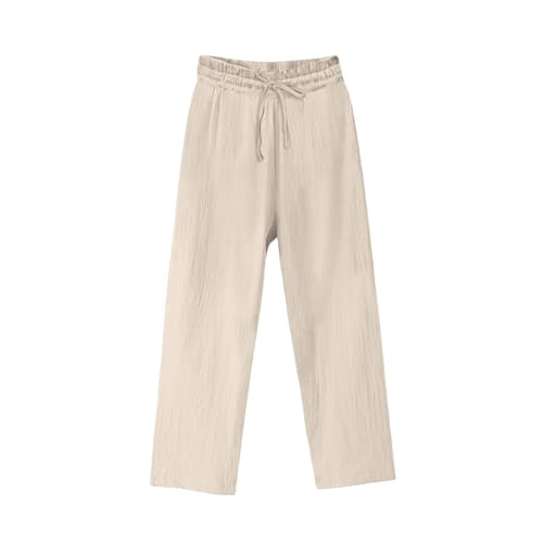 Leinenhose Damen Einfarbig Sommerhose Leicht Stoffhose Sommer Baumwolle Leinen Sommerhosen Luftig Musselin Hose Loose Fit Freizeithose Gerade Geschnitten Hosen Mit Gummizug Strandhose Bequeme von FUPODD