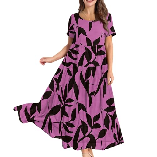 Leinenkleid Damen Sommer Schicke Sommerkleider Strand Tunika Kleid Mit Ärmel Floral Sommerkleid Übergröße Casual Musselin Kleider Strand Elegante Leinenkleid Schwangere Strandkleid Luftig von FUPODD