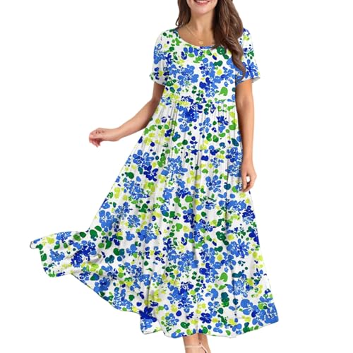 Leinenkleid Damen Sommer Schicke Sommerkleider Strand Tunika Kleid Mit Ärmel Floral Sommerkleid Übergröße Casual Musselin Kleider Strand Elegante Leinenkleid Schwangere Strandkleid Luftig von FUPODD