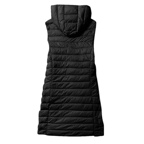 Longweste Damen Leichte Steppweste Reissverschluss Daunenweste Casual Ärmellos Jacke Elegant Frauen Weste Mit Kapuze Westen Winter Pufferweste Winterweste Warm Übergangsweste Einfarbig von FUPODD