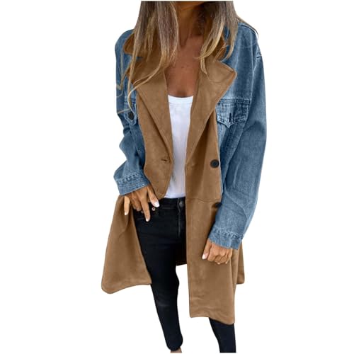 Mantel Damen Lang Patchwork Jeansjacke Frauen Winter Herbstjacke Frühling Damen-Jacken Umlegekragen Trenchcoat Oversize Damenmantel Langarm Button Down Übergangsjacke Casual Jacke Elegant Mantel Damen Lang Patchwork Jeansjacke Frauen Winter Herbstjacke Frühling Damen-Jacken Umlegekragen Trenchcoat Oversize Damenmantel Langarm Button Down Übergangsjacke Casual Jacke Elegant von FUPODD