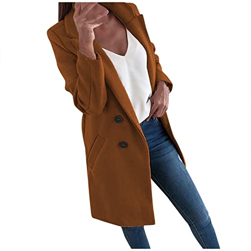 Mantel Damen Winter Elegant Wintermantel Damen Lang Slim Fit Winterjacke Damen Warm Jacke Damen Einfarbige Coat Business Wollmantel Umlegekragen Übergangsjacke Frauen Langarm Freizeitjacke von FUPODD