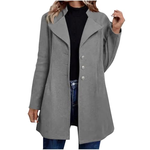 Mantel Damen Winter Elegant Wollmantel Damen Lang A Linie Wintermantel Warm Trenchcoat Revers Winterjacke Mit Knöpfen Taschen Damenmantel Lange Wolle Mäntel Frauen Übergang Jacke Kuschelig von FUPODD