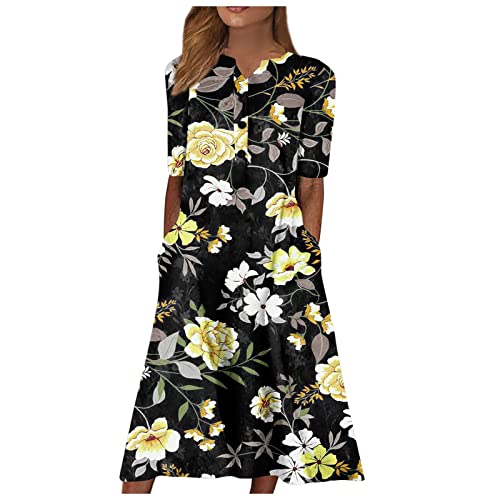 Maxikleid Damen Sommer Boho-Kleid Shirtkleid Damen Musselin T Shirt Kleid Festliches Damenkleider Midi Blusenkleid Vintage Hemdblusenkleid Große Größen Lange Sommerkleider A Linien Partykleid von FUPODD