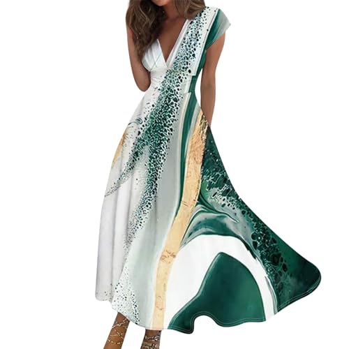 Maxikleid Damen Sommer Elegant Sommerkleid Lang A Linie Kleid Frauen V Ausschnitt Hohe Taille Kleider Tailliert Damenkleider mit Ärmel Sommerkleider Leicht und Luftig Strandkleid Schwingen Maxikleid Damen Sommer Elegant Sommerkleid Lang A Linie Kleid Frauen V Ausschnitt Hohe Taille Kleider Tailliert Damenkleider mit Ärmel Sommerkleider Leicht und Luftig Strandkleid Schwingen von FUPODD