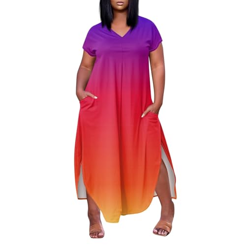 Maxikleid Damen Sommer Große Größen Blusenkleid Tunika Kleid Sommer Vintage T Shirt Kleider Boho Sommerkleid Midi A Linien Lange Sommerkleider Schwangerschaftskleid Partykleid Strandkleider von FUPODD