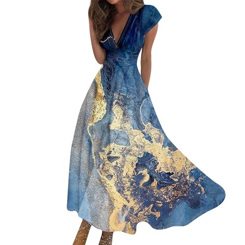 Maxikleid Damen Sommer Kleider A Linie Sommerkleid Lang Elegant Ärmellos Abendkleider Boho Kleid V Ausschnitt Corset Ballkleid Batik Strandkleider Frauen Schwingen Sommerkleider Leicht Luftig von FUPODD