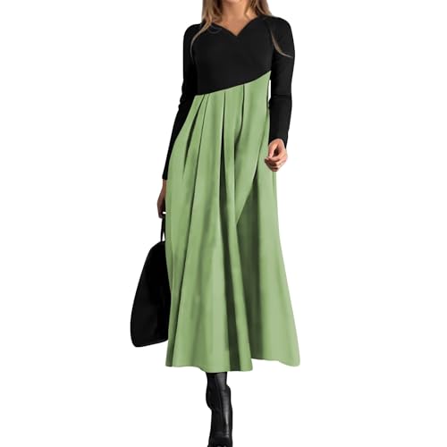 Maxikleider Damen Langarm Patchwork Plissee Kleider Lang V Ausschnitt Elegant Maxi Herbstkleid A-Linien Plisseekleid Frauen Farbblock Locker Kleid Frühling Frühlingskleid Zweifarbig Casual Maxikleider Damen Langarm Patchwork Plissee Kleider Lang V Ausschnitt Elegant Maxi Herbstkleid A-Linien Plisseekleid Frauen Farbblock Locker Kleid Frühling Frühlingskleid Zweifarbig Casual von FUPODD