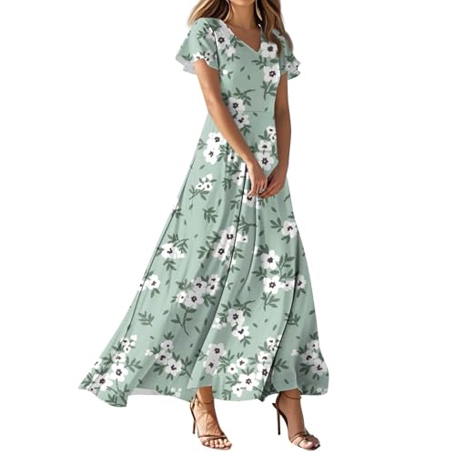 Maxikleider Damen Sommer Blumenkleid Chiffonkleid Infinity Kleid Salbeigrün Boho-Kleid Damenkleider Bohemian Hängerkleid Volant Tüll Sommerkleid Ibiza Skaterkleid Hawaii Volantkleider von FUPODD