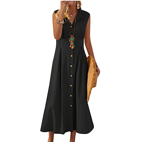Maxikleider Damen Sommer Elegant Hemdblusenkleid Mit Knopfleiste Sommerkleid Lang A Linie Tunika Kleid V Ausschnitt Blusenkleid Boho Sommerkleider Frauen Leicht Und Luftig Hemdkleid Ärmellos Maxikleider Damen Sommer Elegant Hemdblusenkleid Mit Knopfleiste Sommerkleid Lang A Linie Tunika Kleid V Ausschnitt Blusenkleid Boho Sommerkleider Frauen Leicht Und Luftig Hemdkleid Ärmellos von FUPODD