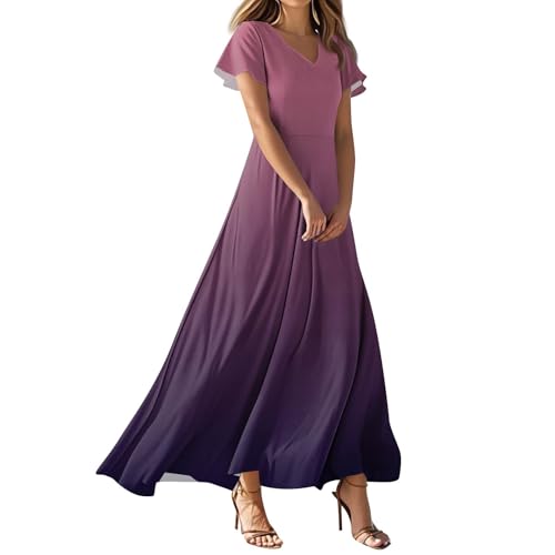 Maxikleider Damen Sommer Hohe Taille Floral Sommerkleid Blumenmuster Kleider Luftiges Tunika Kleid Flatterndem Ibiza Sommerkleider Leicht Luftig Weit Skaterkleid Party Strandkleid Farbverlauf von FUPODD
