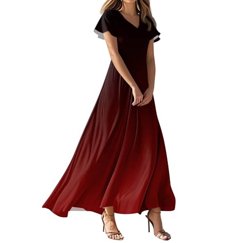 Maxikleider Damen Sommer Hohe Taille Floral Sommerkleid Blumenmuster Kleider Luftiges Tunika Kleid Flatterndem Ibiza Sommerkleider Leicht Luftig Weit Skaterkleid Party Strandkleid Farbverlauf von FUPODD